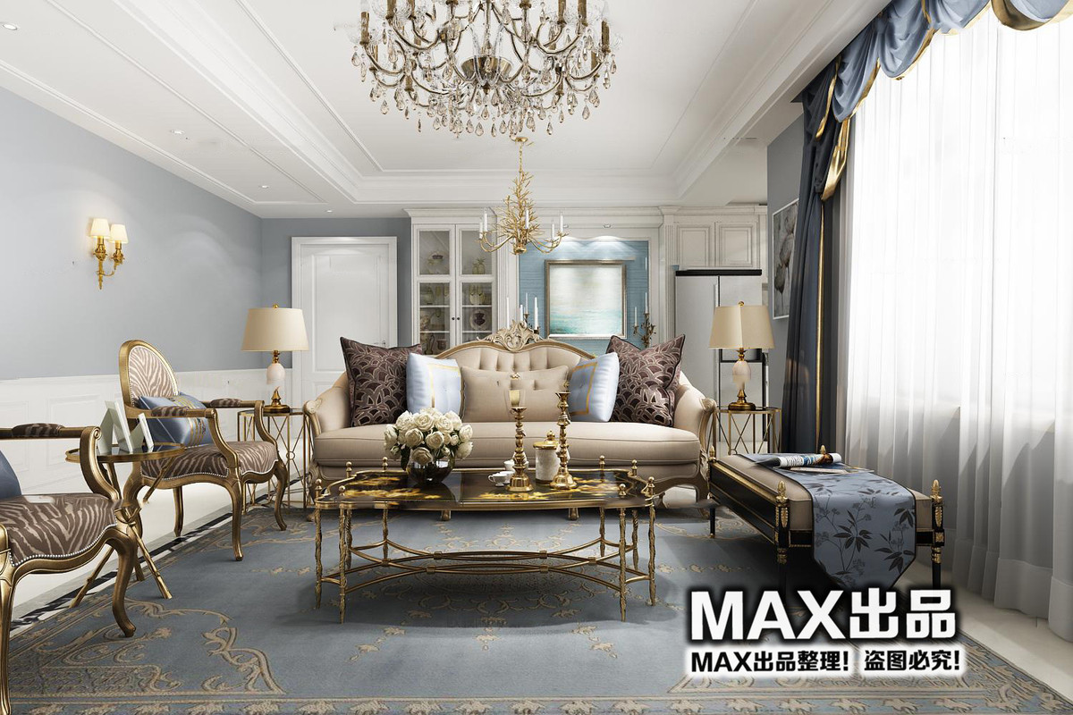 欧式客厅餐厅3D模型ID：382886-1