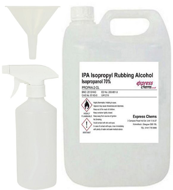 5 Litre Isopropyl Rubbing Alcohol 70 + Empty 500ml Refill Spray Bottle & Funnel eBay