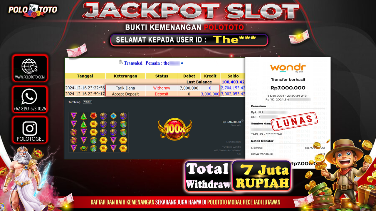 POLOTOTO JACKPOT SLOT GATES OF OLYMPUS Rp.7,000.000,-