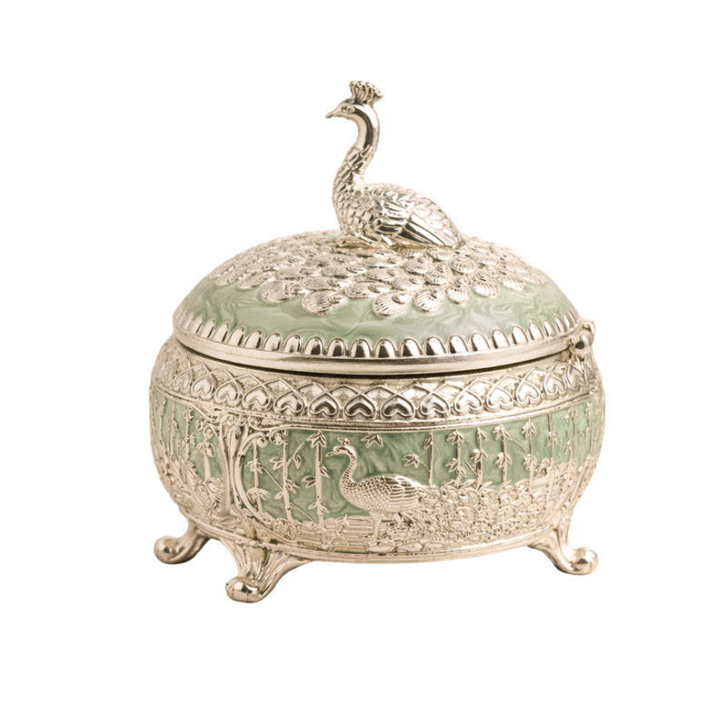 Peacock Round Mukhwas/sugar Pot Green
