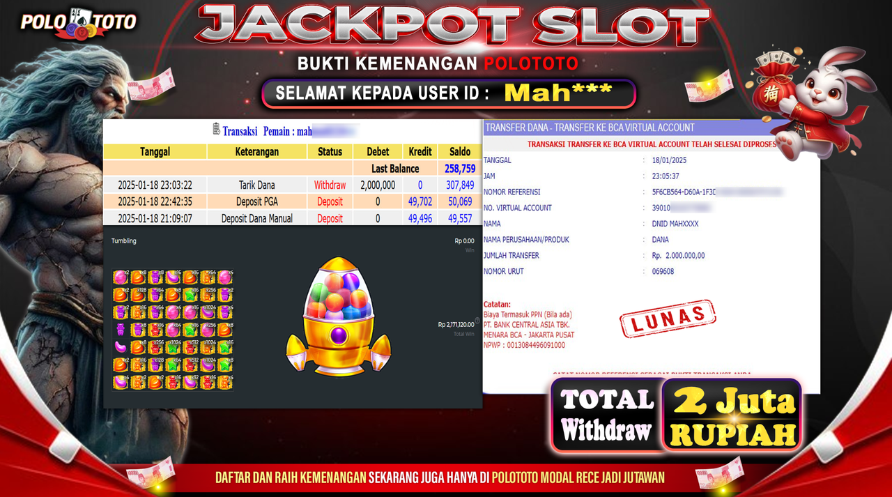 POLOTOTO JACKPOT SLOT SUGAR RUSH 1000 Rp.2,000.000,-