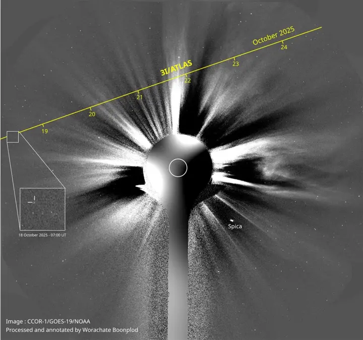 Cometa 3I/ATLAS observado por el coron�grafo CCOR-1 del sat�lite GOES-19, octubre 2025
