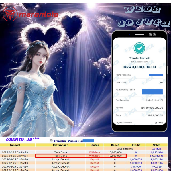 Bukti Kemenangan Member Marontoto Sebesar 40.000,000 JuTa