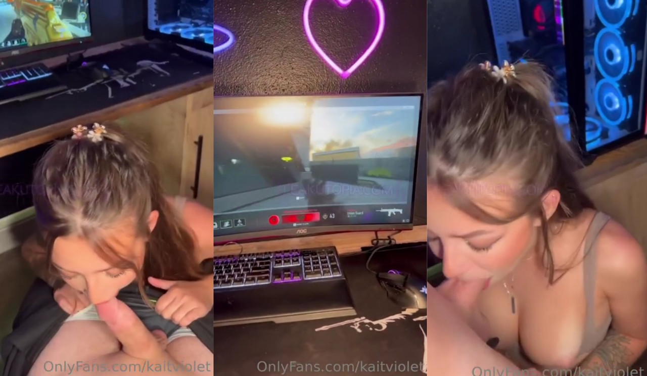 KAIT VIOLET DISTRACTS GAMING BOYFRIEND WITH BLOWJOB