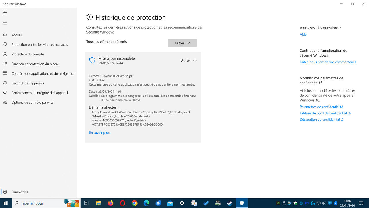 MENACE DETECTEE 29 JANVIER 2024 suite