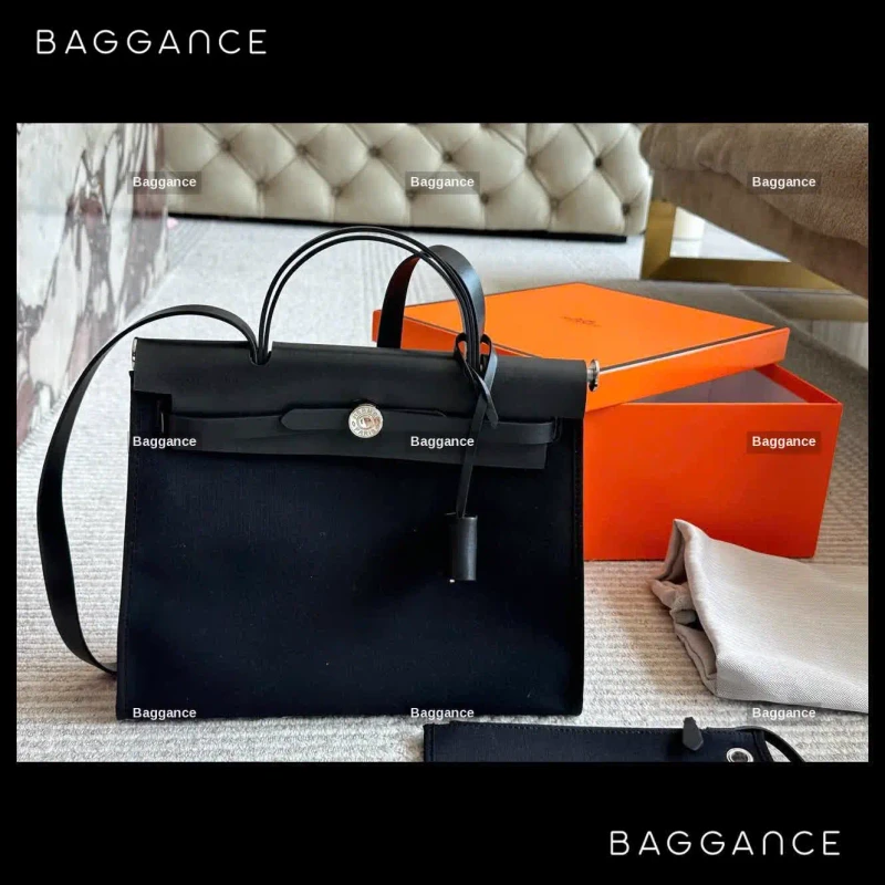 Hermes Herbag Zip 31cm Black Canvas - EVHMFW-005