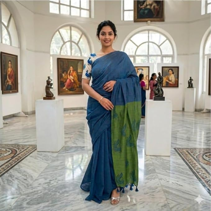 Qyaari Khadi Cotton Saree for Women | Handcrafted Soft Breathable Fabric | Traditional & Casual Wear Saree with Blouse Piece