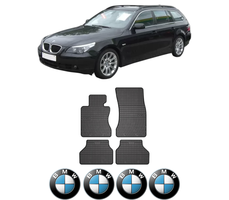 Set covorase presuri BMW Seria 5 Touring (E61) din 2004-2010, auto, din cauciuc thermoplastic, 4 Stickere auto cu BMW Seria