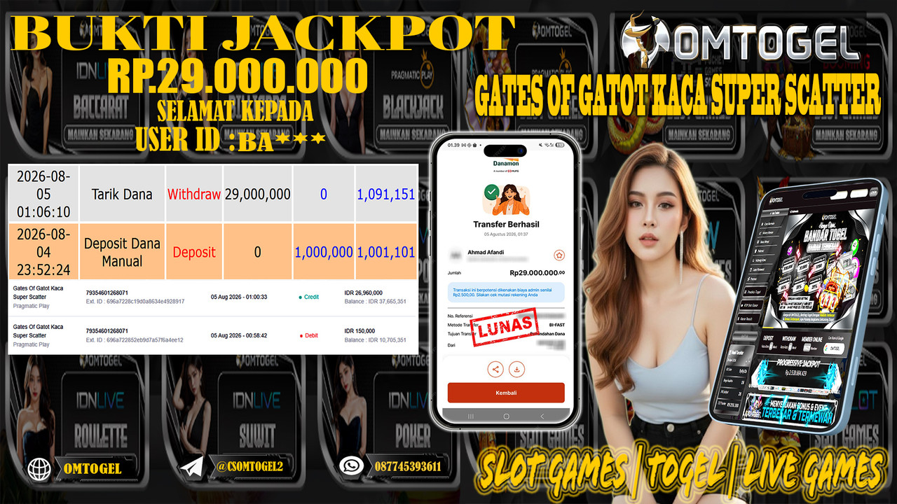 OMTOGEL JACKPOT GATES OF GATOT KACA SUPER SCATTER  Rp,29,000,000,- DIBAYAR LUNAS