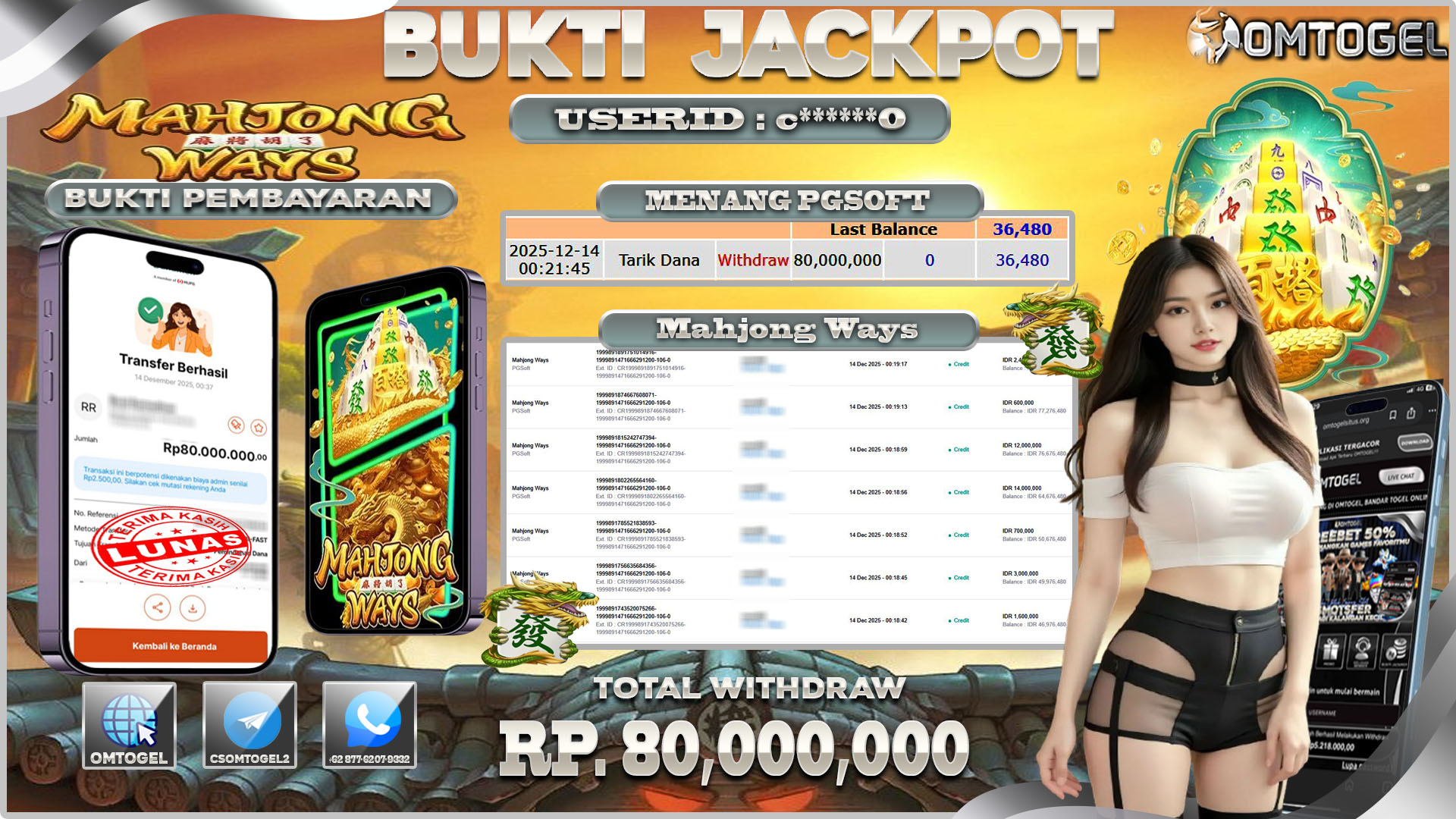OMTOGEL JACKPOT PG SOFT MAHJONG WAYS ,80 JUTA DI BAYAR LUNAS ,-