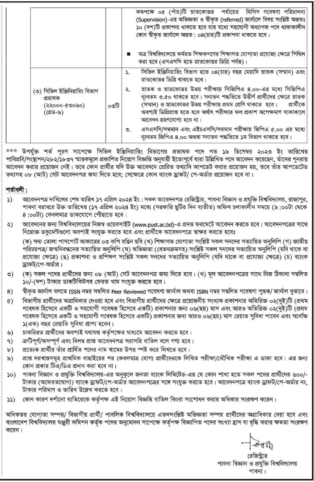 PUST Job Circular 2024