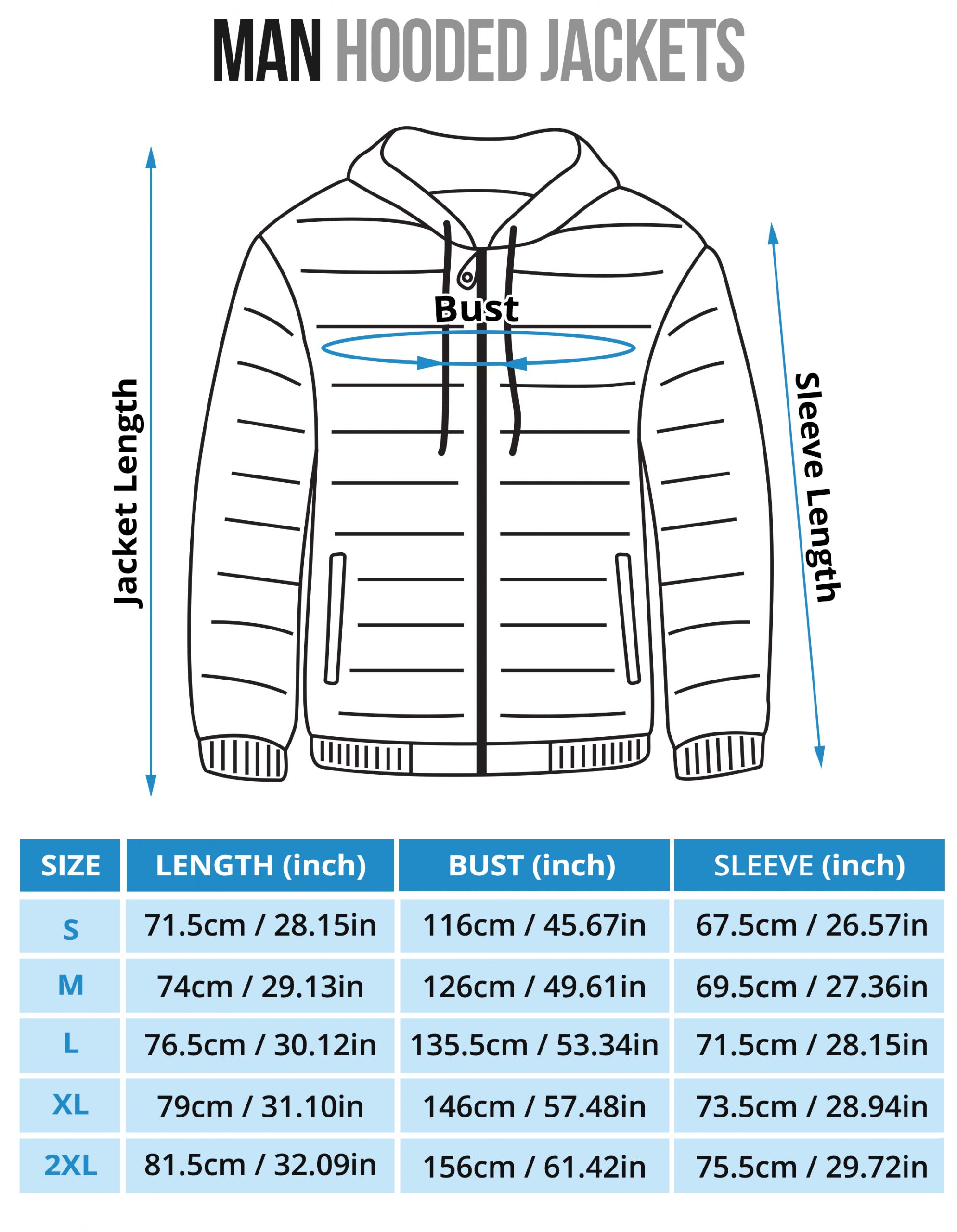 Racing checkered padded hooded jacket sizing chart