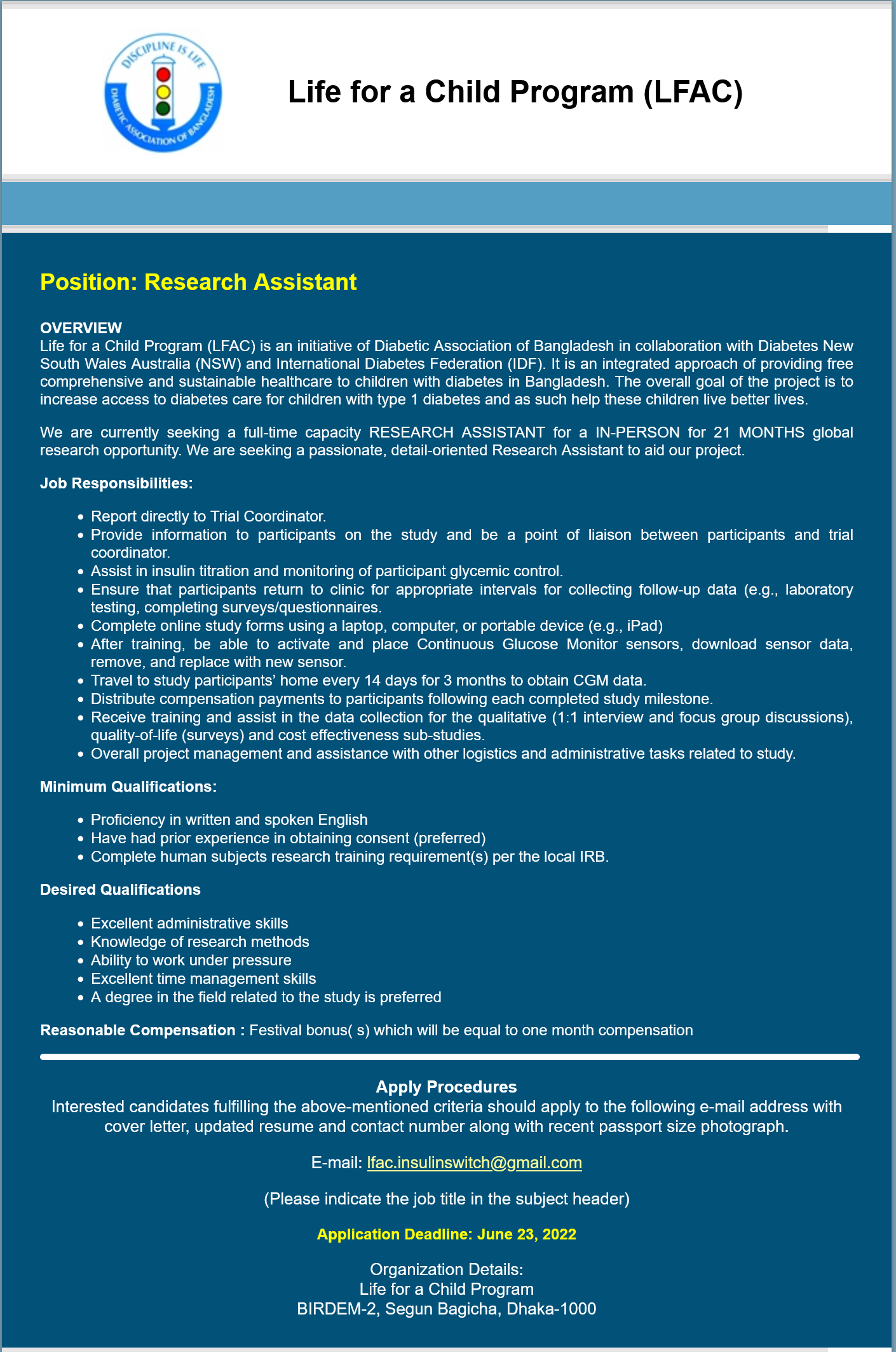 Diabetic Association of Bangladesh Job Circular 2022 Lekhapora BD Jobs