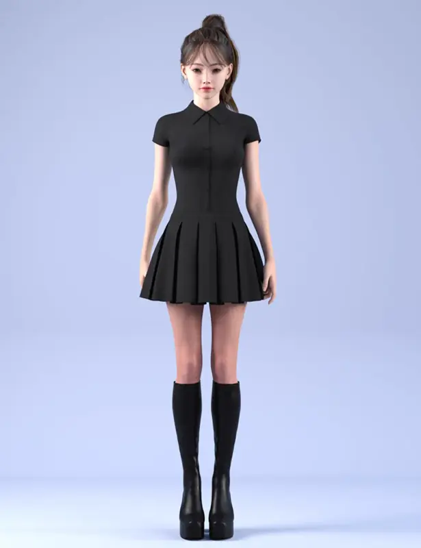 dForce HnC25 Pleated Slim Casual Dress for Genesis 9