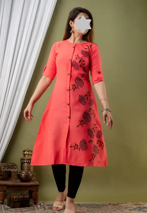 Fashionable Cotton Slub Dijital Print Anarkali Kurti For Women Color 7 (R108)