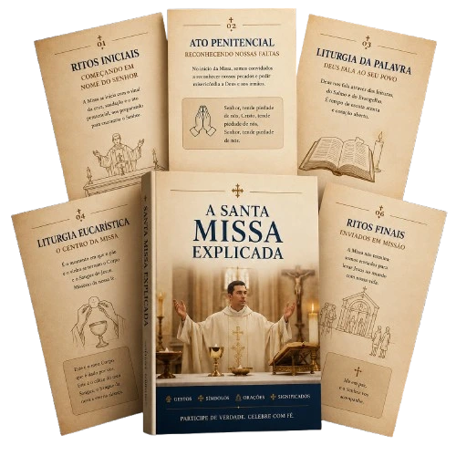 Mockup do guia Santa Missa Explicada