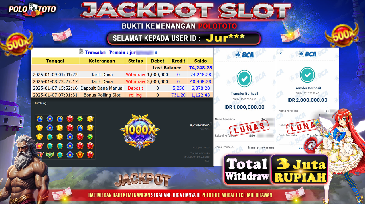POLOTOTO JACKPOT SLOT STARLIGHT PRINCESS 1000 Rp.3,000.000,-
