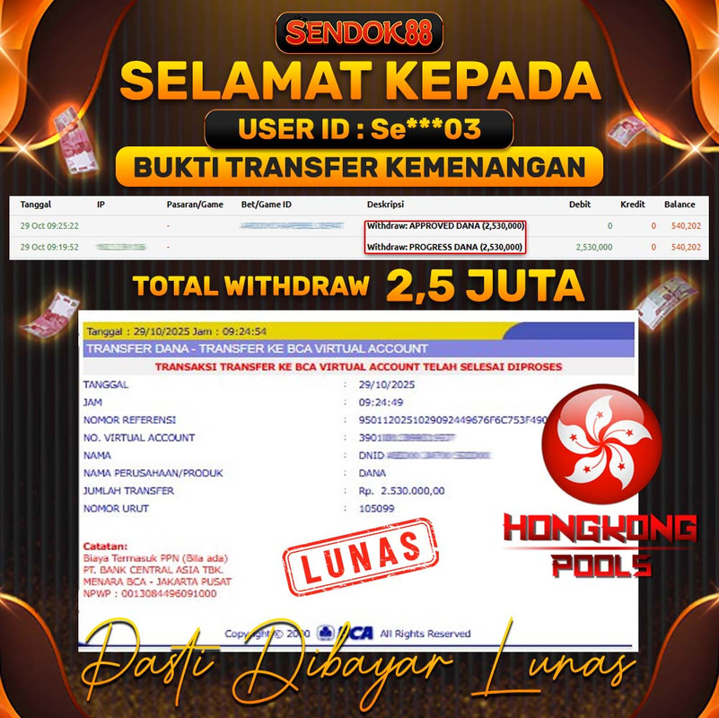 SENDOK88 JEPE! HONGKONG POOLS Rp 2.530.000,- LUNAS!