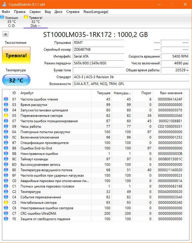 CrystalDisk видит HDD и видит там проблему_для руборд_02.08.2023