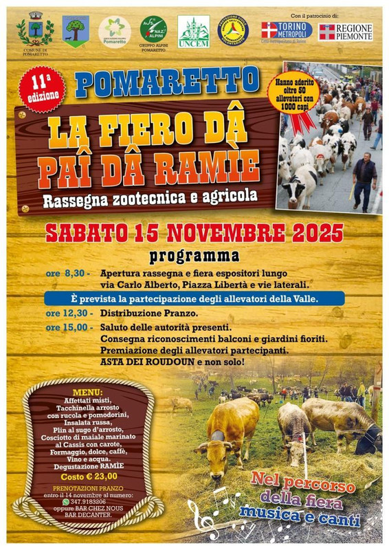 A Pomaretto (To) sabato 15 novembre 2025 torna la Fiero dâ Paî dâ Ramìe