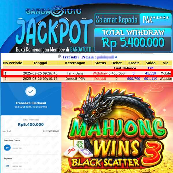 JACKPOT SLOT MAIN DI SLOT MAHJONG WINS 3 - BLACK SCATTER WD Rp 5.400.000,- DIBAYAR LUNAS GARDATOTO MANTAP !