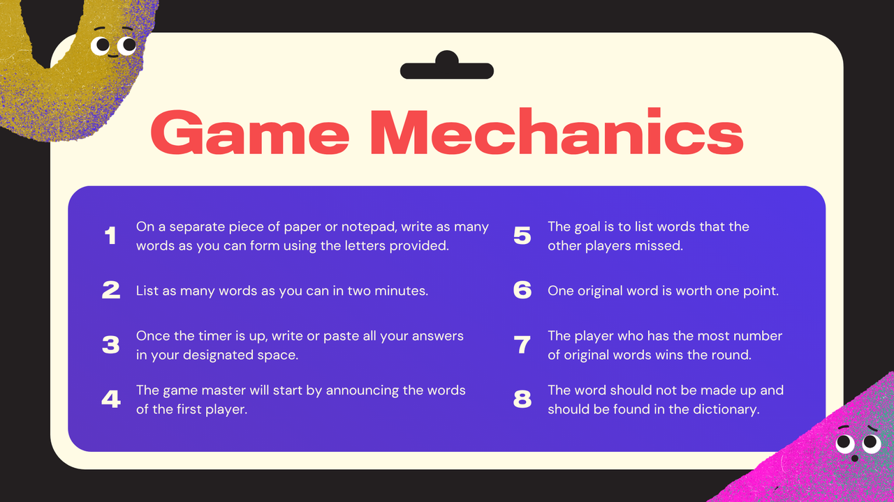 Black Colorful Illustrative Word Puzzle Game Presentation