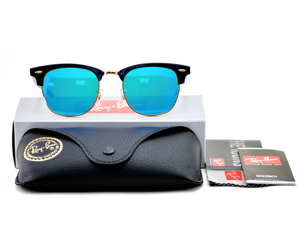 Ray Ban RB3016 Clubmaster Classic 901 17 Black Frame Blue Flash Lens Sunglasses for sale online eBay