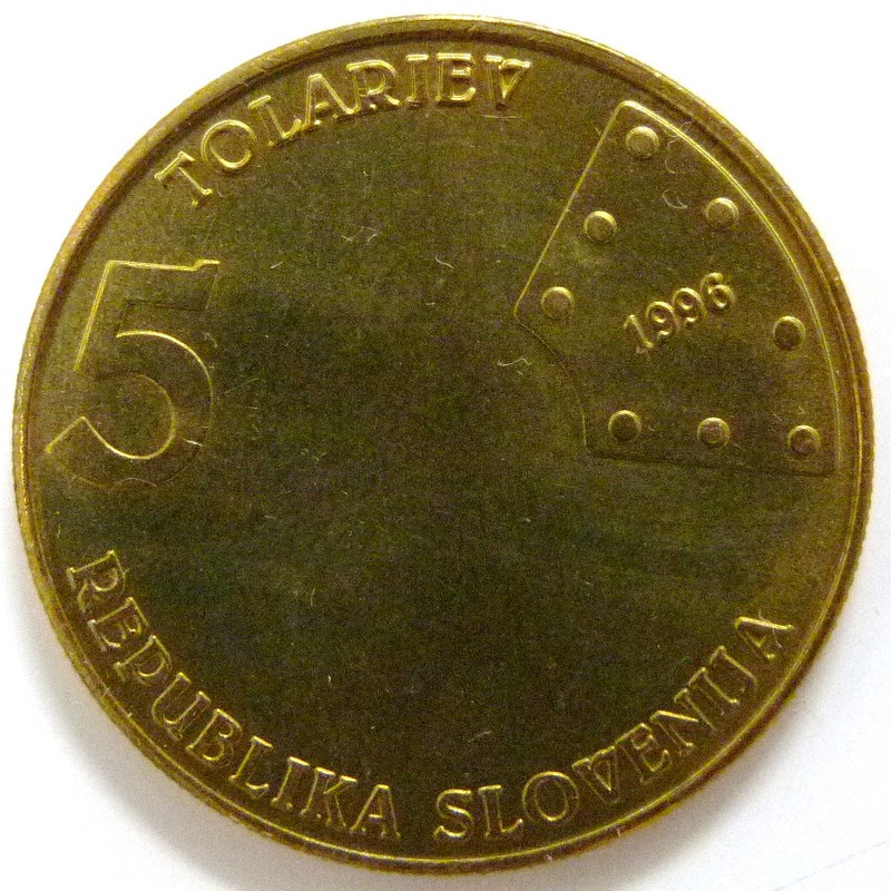 Eslovenia. Monedas conmemorativas de 5 Tolar (1993-1997) Completa. SLO-5-Tolar-1996-150-aniversario-ferrocarril-anv