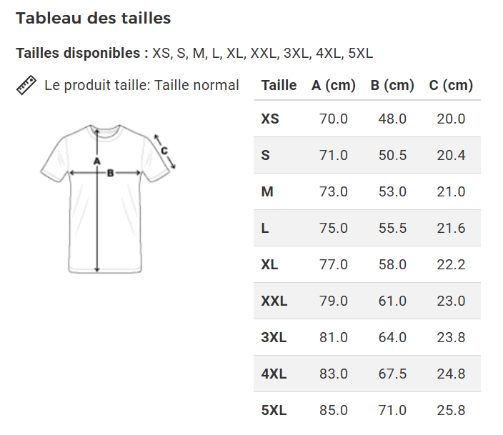 taille tshirt premium bio