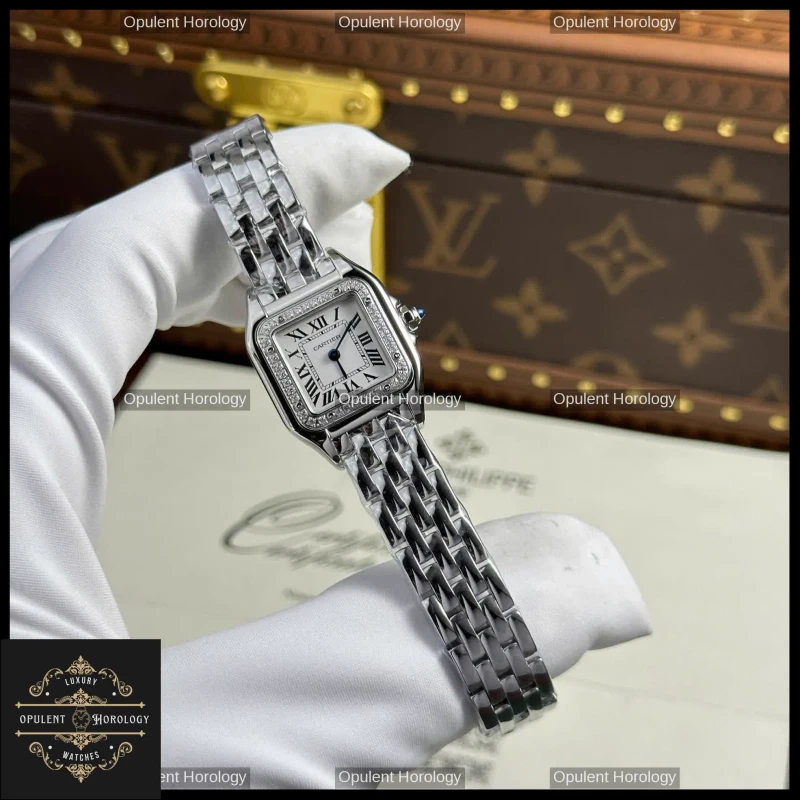 Cartier Panthere Mini Women's Watch Polished Steel 23x30mm White Dial - Super Clone