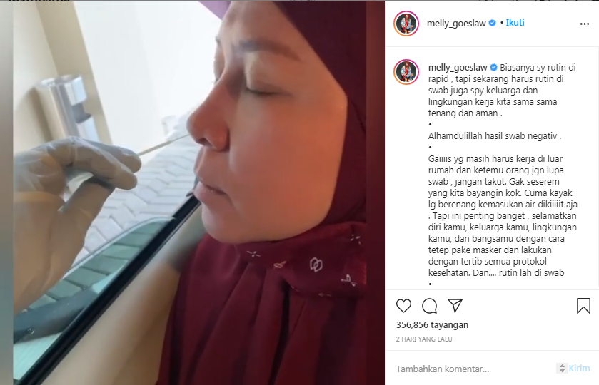 Melly Goeslaw jalani tes swab