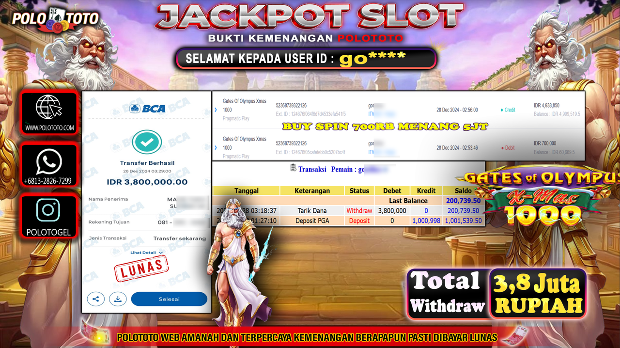 POLOTOTO JACKPOT SLOT GATES OF OLYMPUS X-MAS 1000 Rp.3,800.000,-