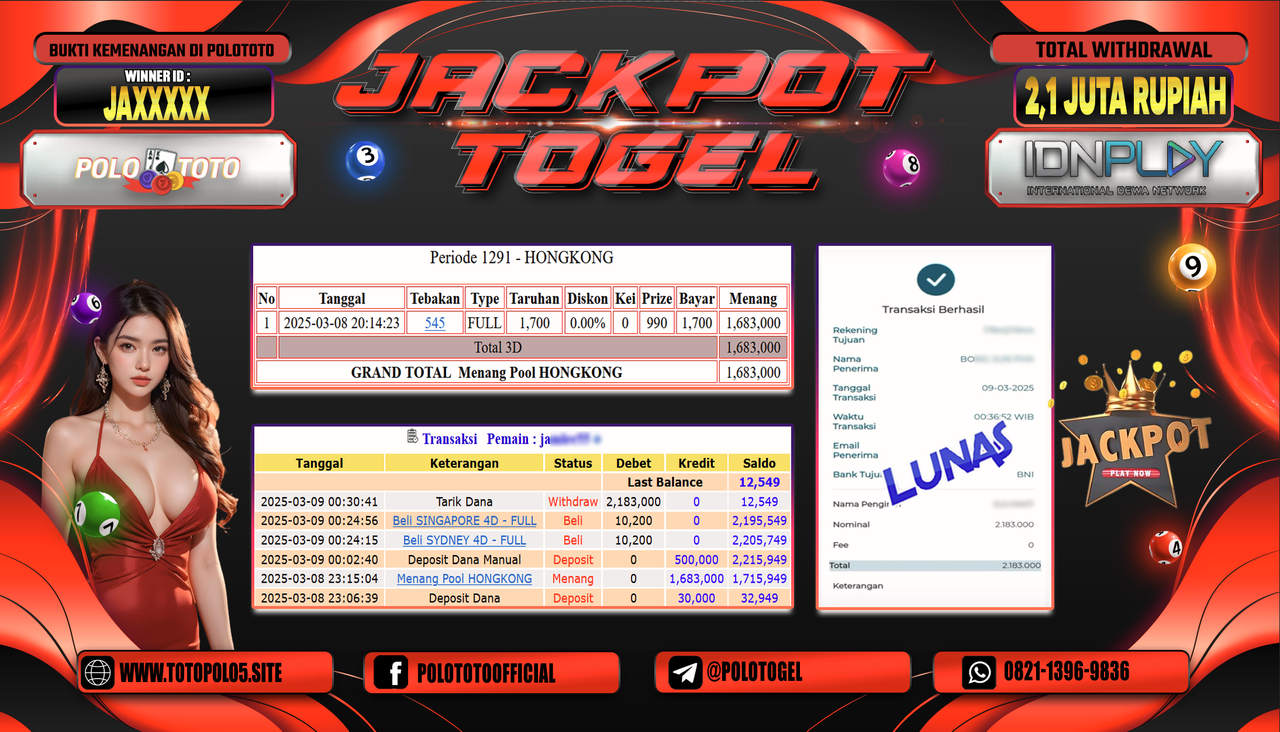 POLOTOTO JACKPOT TOGEL PASARAN HONGKONG Rp.2.183.000,-