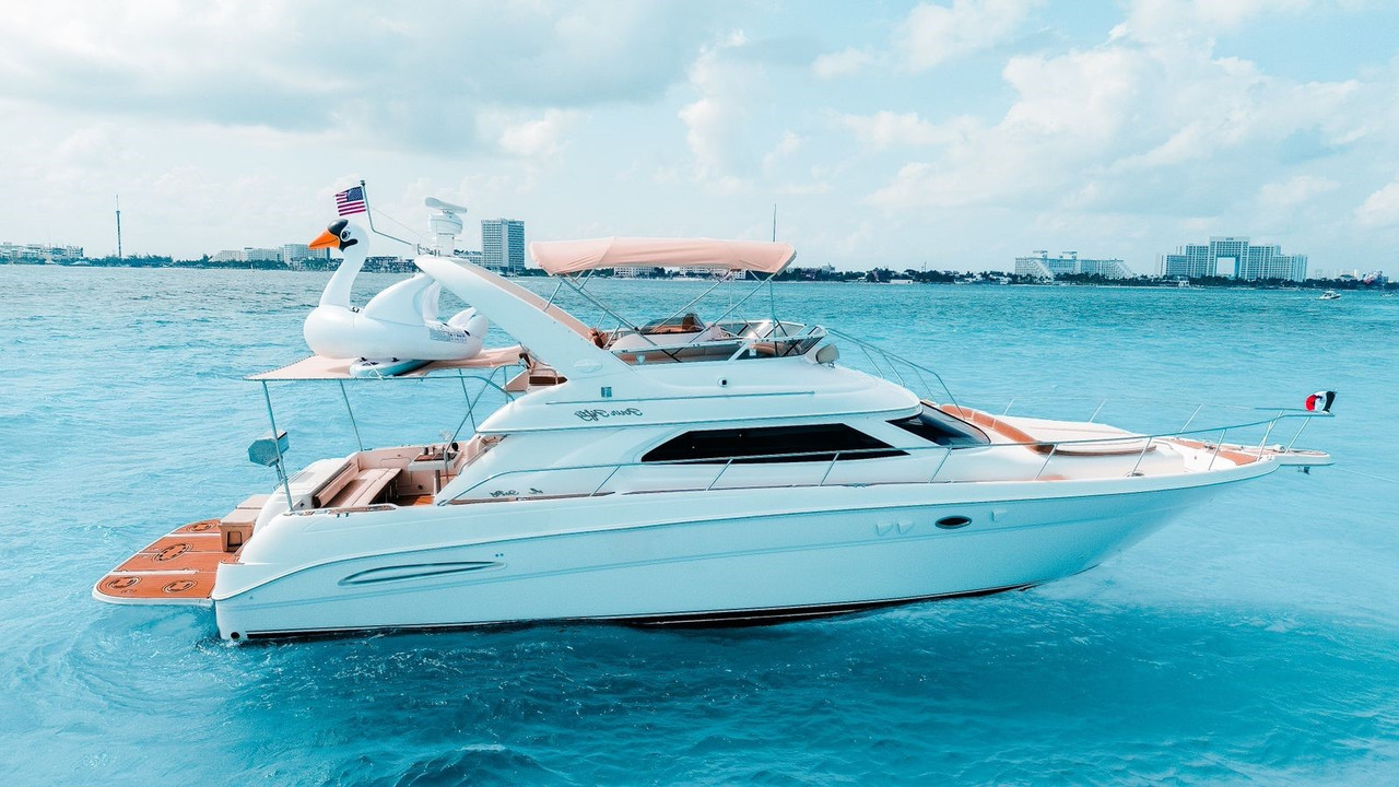 Sea Monkey 50 ft yacht charter Cancun - Interior view showing luxury amenities and comfortable seating for 22 guests