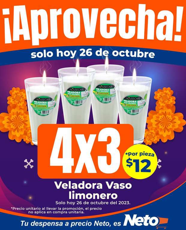 Tiendas Neto: Veladora limonero en tiendas neto al 4x3 solo hoy (Coyoacan)
