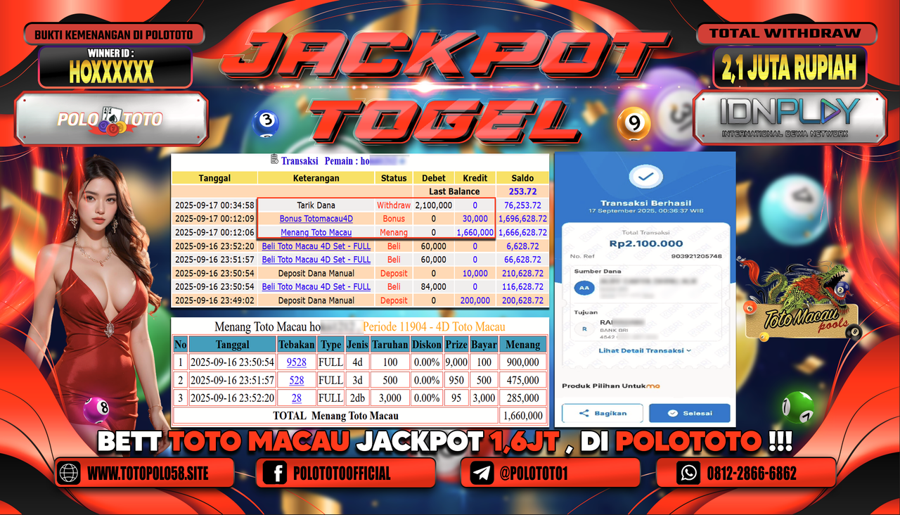 POLOTOTO JACKPOT TOGEL TOTO MACAU Rp.2.100.000,-