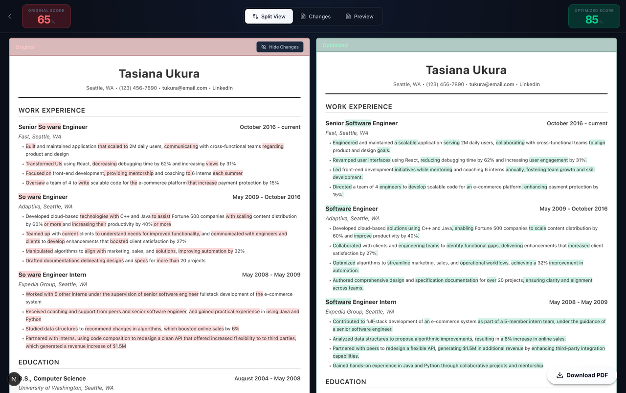 Screenshot 2026 01 16 at 03 43 31 AI Resume Optimizer Tailor Resume to Job Description Mirror CV