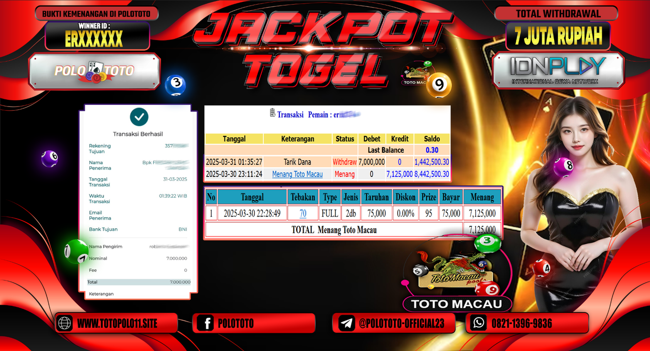 POLOTOTO JACKPOT TOGEL TOTO MACAU  Rp.7.000.000,- LUNAS