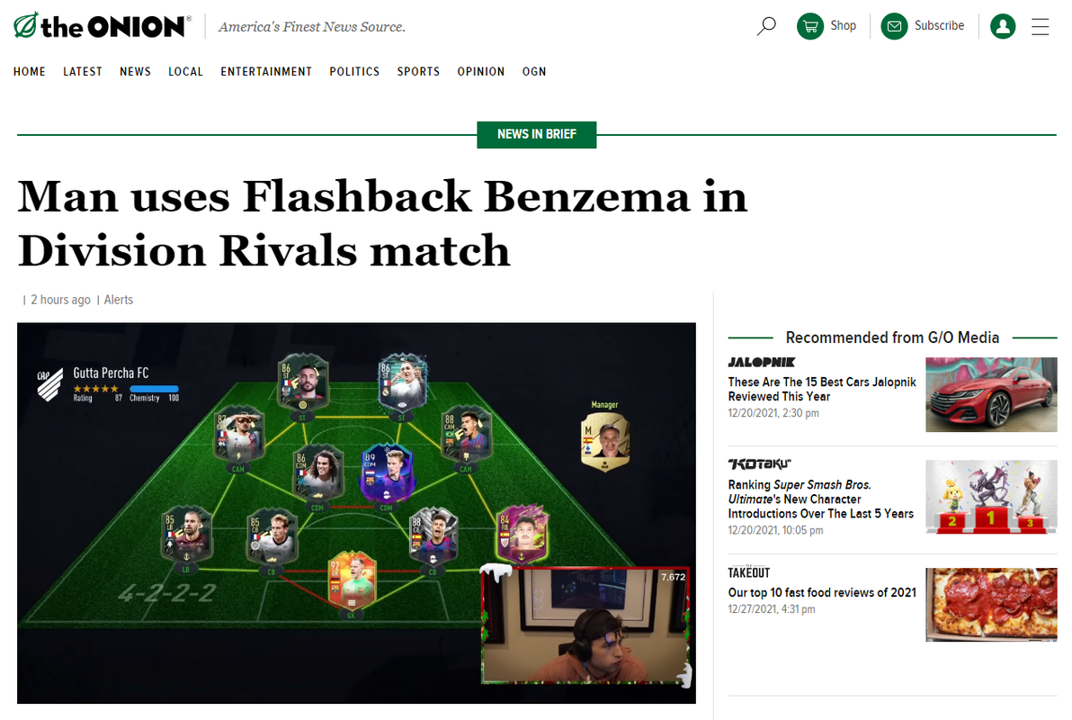 The Onion Article On Fifa 22 Remarkable Occurrence Fifa Forums