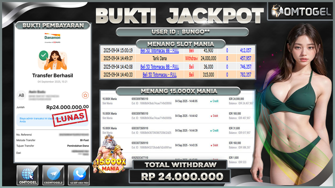 OMTOGEL JACKPOT SLOT MANIA 15,000X MANIA 24 JUTA DI BAYAR LUNAS ,-