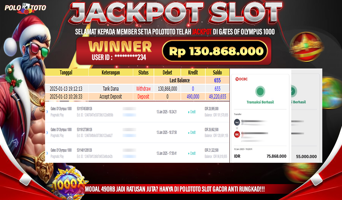 POLOTOTO JACKPOT SLOT GATES OF OLYMPUS 1000 Rp.130,868.000,-