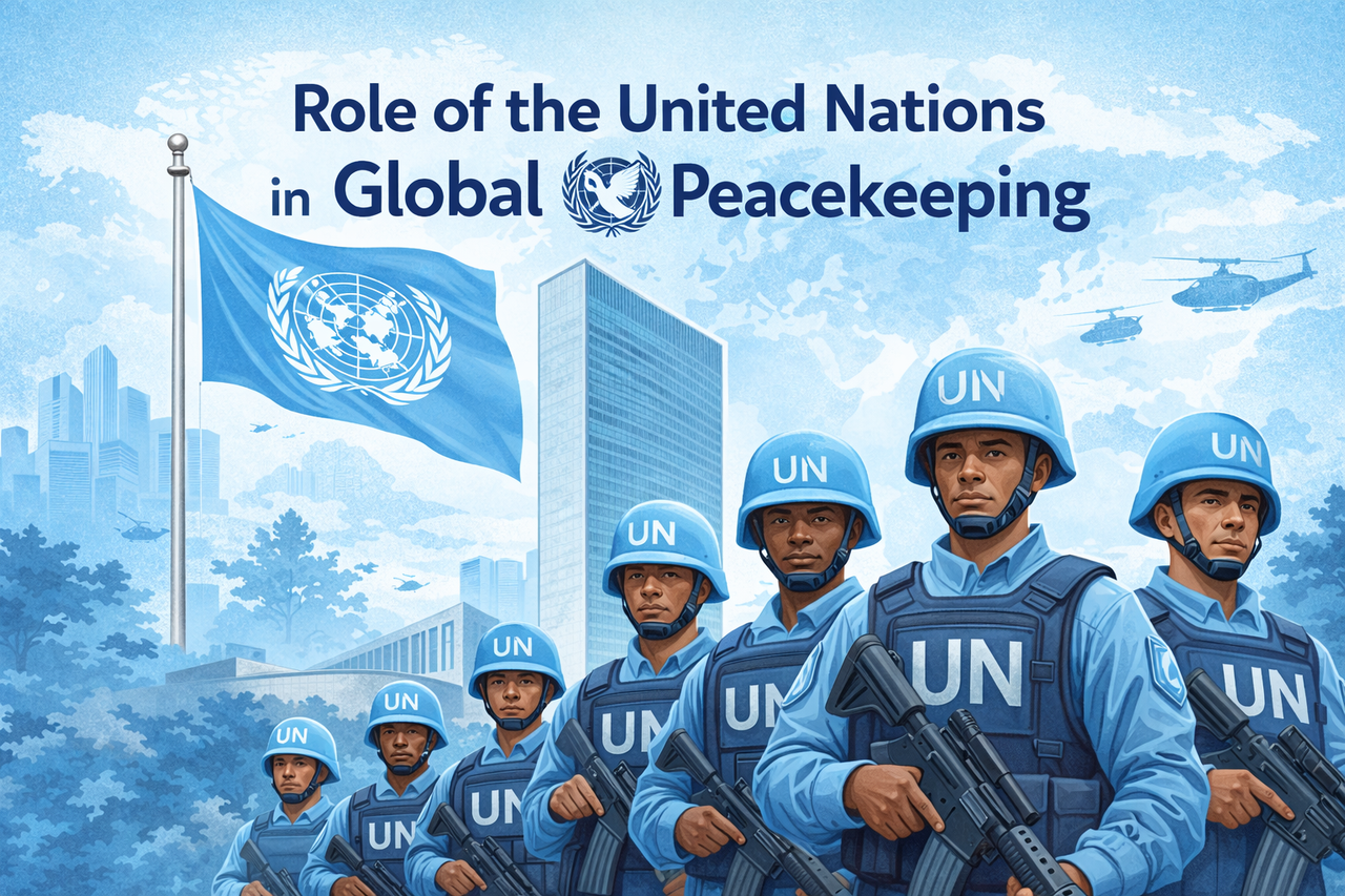 United Nations Role in Global Peacekeeping UN peacekeepers in front of headquarters