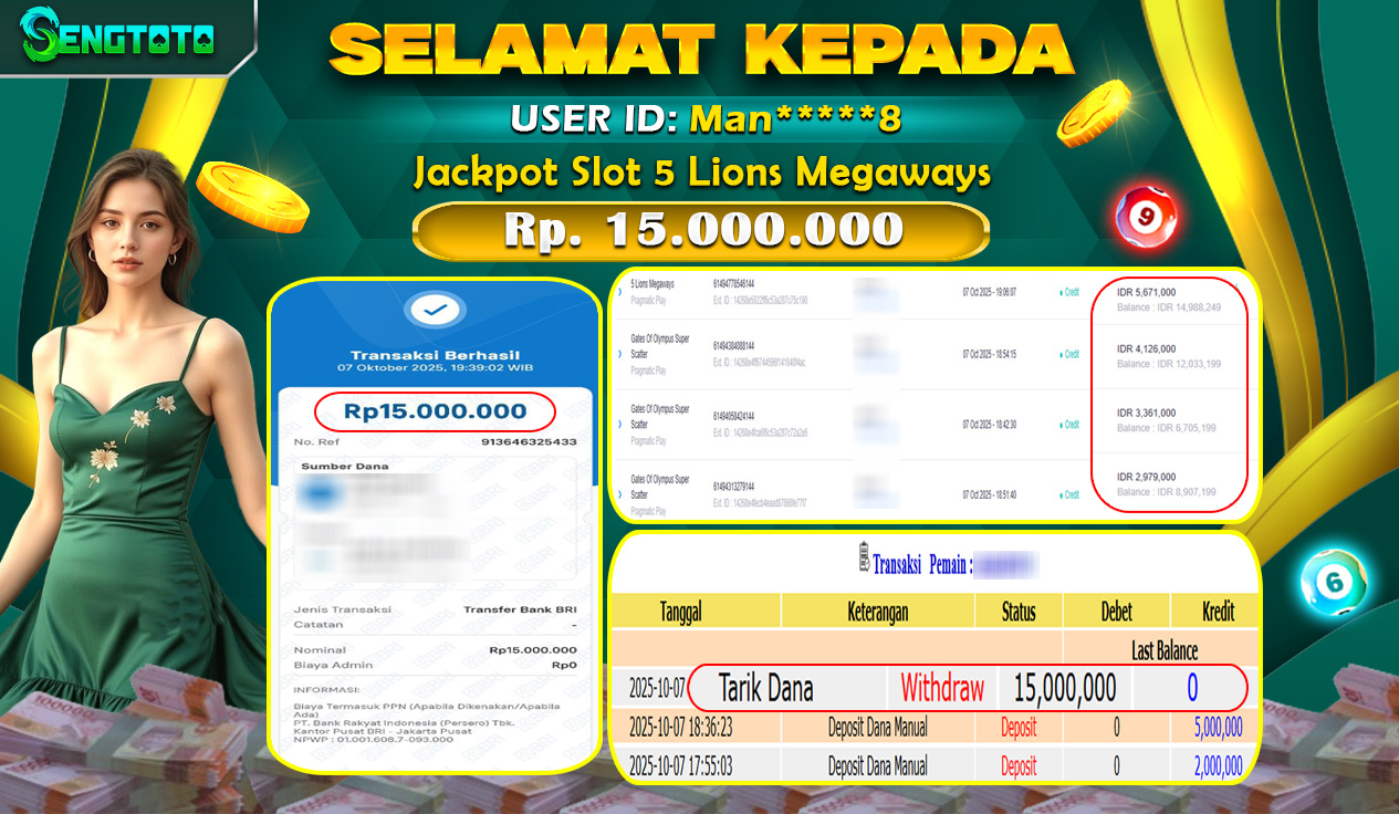 BUKTI PEMBAYARAN SLOT 5 LIONS MEGAWAYS