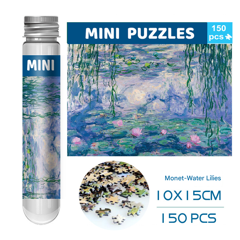 2 PCS 150-Piece Mini Puzzle in Reusable Tube – Compact Jigsaw for Home or Travel, Frame Not Included(132-Water lily)