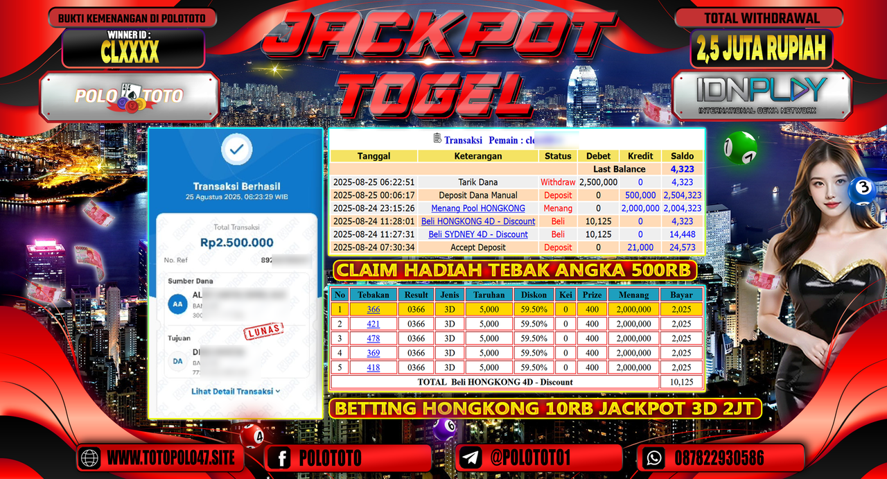 POLOTOTO JACKPOT TOGEL HONGKONG LOTTO Rp.2.500.000,-