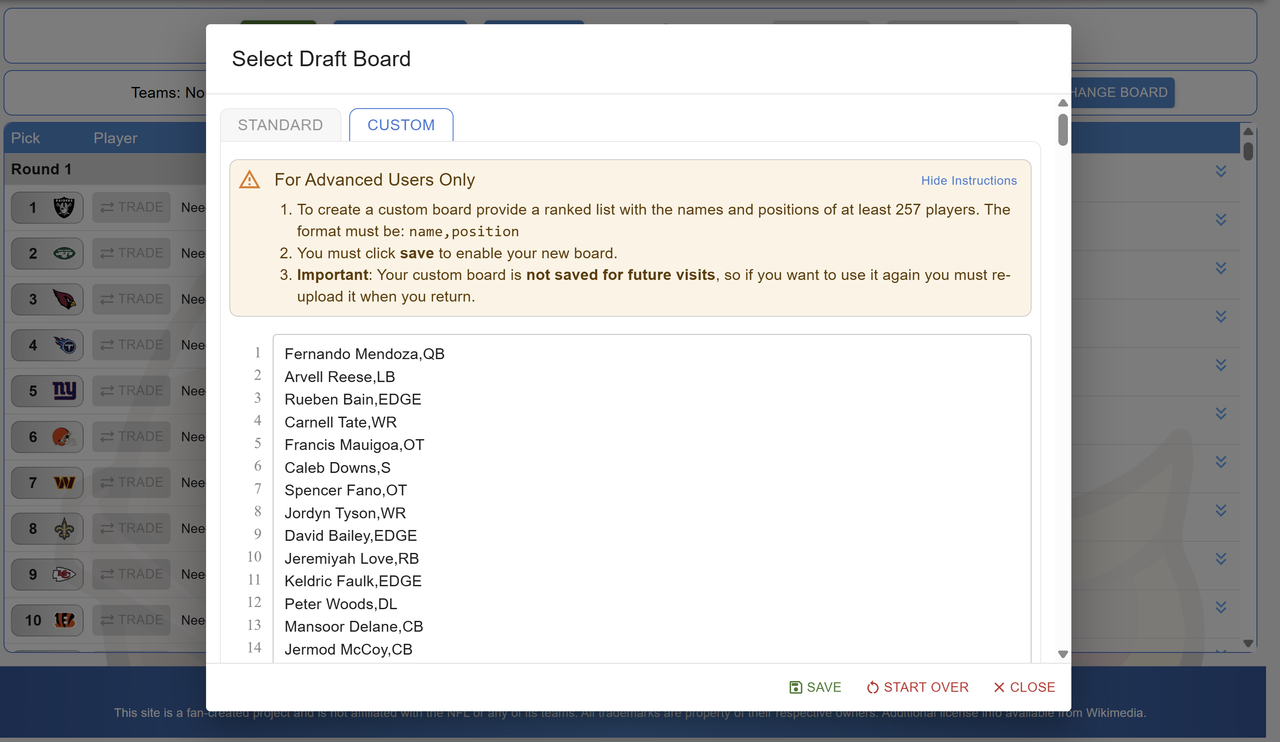 mockdrafthero custom board