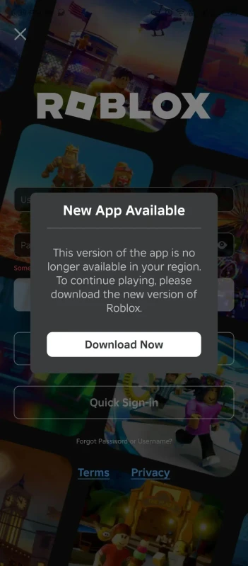 Roblox Unavailable in Egypt Status Screen
