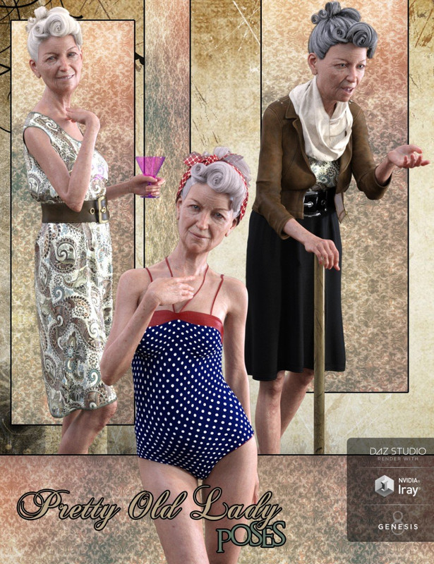 Pretty Old Lady Poses for Mabel 8 and Genesis 8 Female