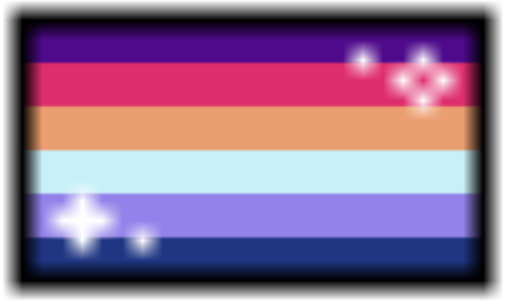 The lesboy flag. The lesboy flag has six stripes. The colors of the stripes from top to bottom are dark people, dark pink, orange, white, light purple, and very dark blue. 