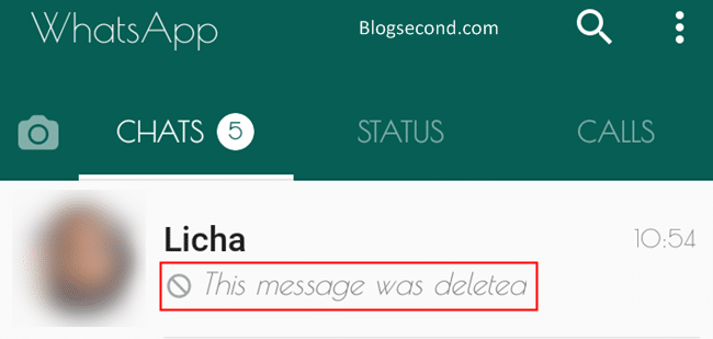 Contoh Pesan Terhapus yang Tampil di WhatsApp